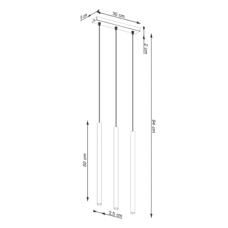 Dimensions Suspension Halo 3 Tubes Alignés Rouge Ocre en Acier