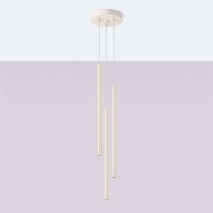 suspension halo 3 tubes étagés beige en acier, vue en situation