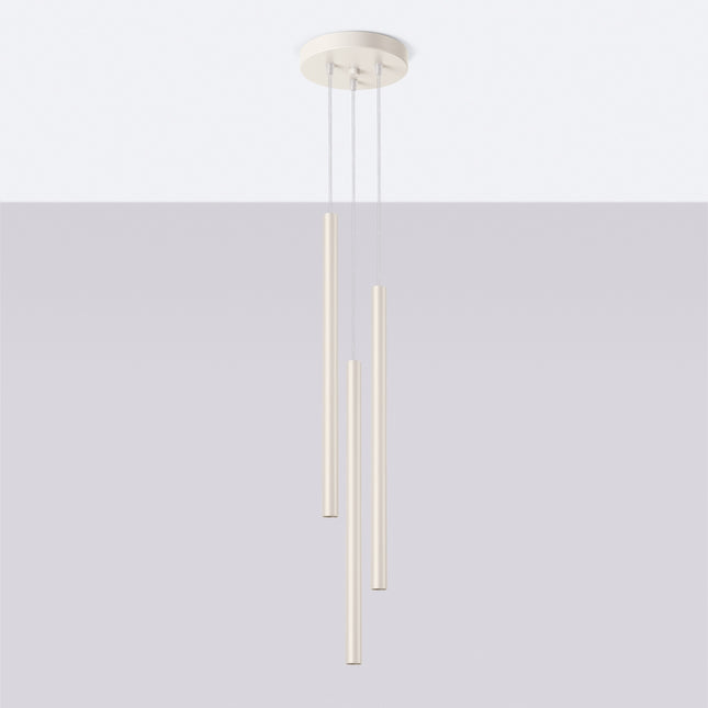 suspension halo 3 tubes étagés beige en acier, vue en situation