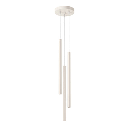 suspension halo 3 tubes étagés beige en acier, packshot sur fond blanc