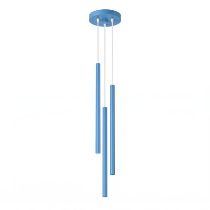 suspension halo 3 tubes étagés bleu azur en acier, packshot sur fond blanc