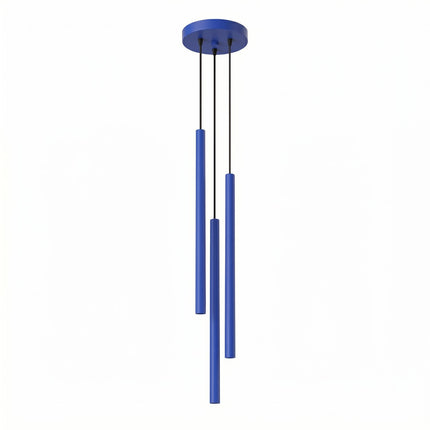 suspension halo 3 tubes étagés bleu outremer en acier, packshot sur fond blanc