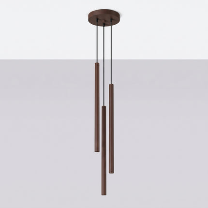 suspension halo 3 tubes étagés brun chocolat en acier, vue en situation