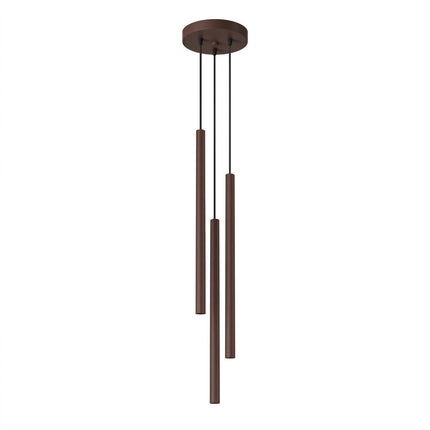 suspension halo 3 tubes étagés brun chocolat en acier, packshot sur fond blanc