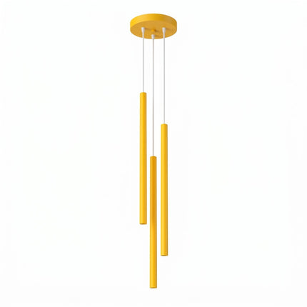 suspension halo 3 tubes étagés jaune ambré en acier, packshot sur fond blanc