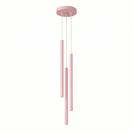 suspension halo 3 tubes étagés rose poudré en acier, packshot sur fond blanc