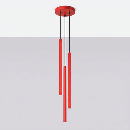 suspension halo 3 tubes étagés rouge vif en acier, vue en situation