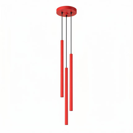 suspension halo 3 tubes étagés rouge vif en acier, packshot sur fond blanc