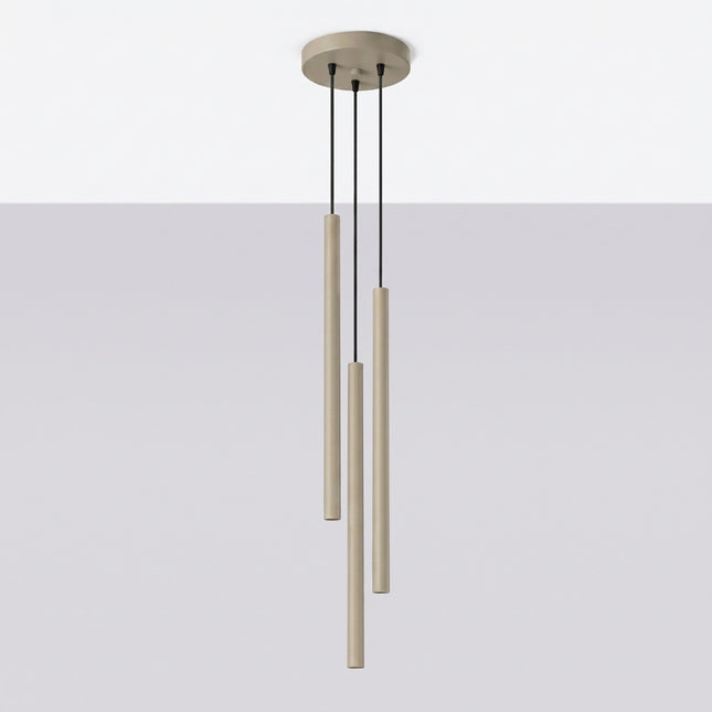 suspension halo 3 tubes étagés taupe en acier, vue en situation