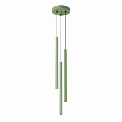 suspension halo 3 tubes étagés vert sauge en acier, packshot sur fond blanc