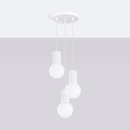 Suspension Halo 3P Blanche, luminaire 3 globes verre opalin et aluminium blanc mat, vue d'ensemble