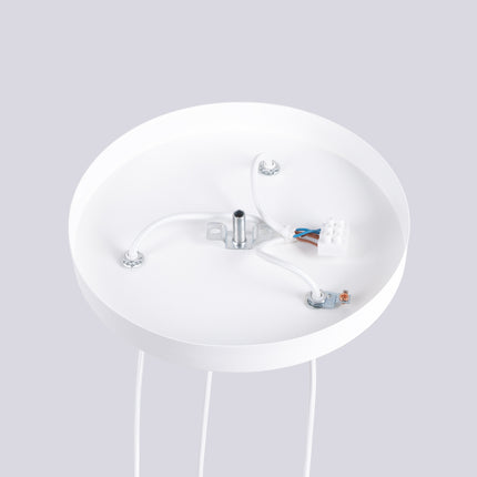 Suspension Halo 3P Blanche, luminaire 3 globes verre opalin et aluminium blanc mat, vue en contre-plongee