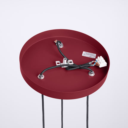 Suspension Halo 3P Bordeaux, luminaire 3 globes verre opalin et aluminium nervuré bordeaux, vue en contre-plongee