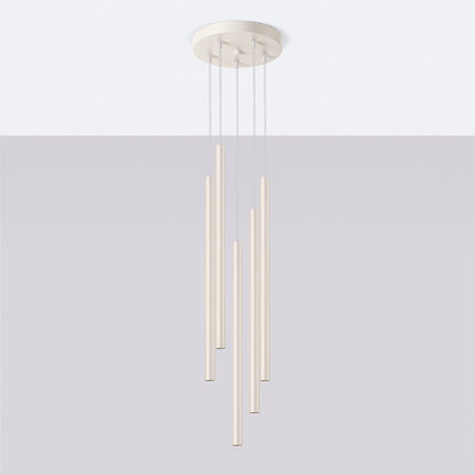 suspension halo 5 tubes étagés beige en acier, vue en situation