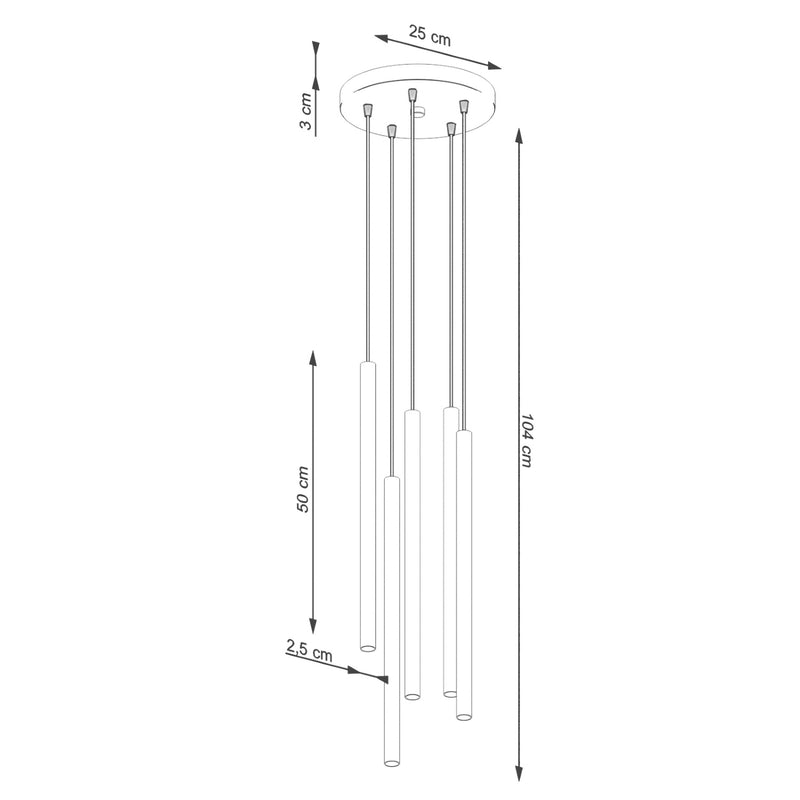 Dimensions Suspension Halo 5 Tubes Étagés Beige en Acier
