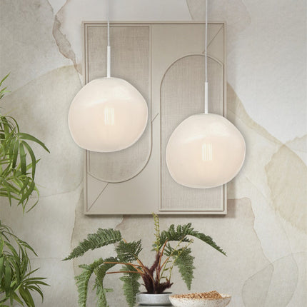 Rosace plafond blanche de la suspension Helsinki avec câble textile gris et blanc