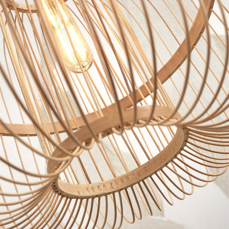 Dimensions Hokkaido Braided Natural Bamboo Cage Pendant Light 38 cm