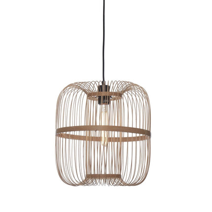 Packshot de la suspension Hokkaido en bambou naturel sur fond blanc, câble textile noir suspendu