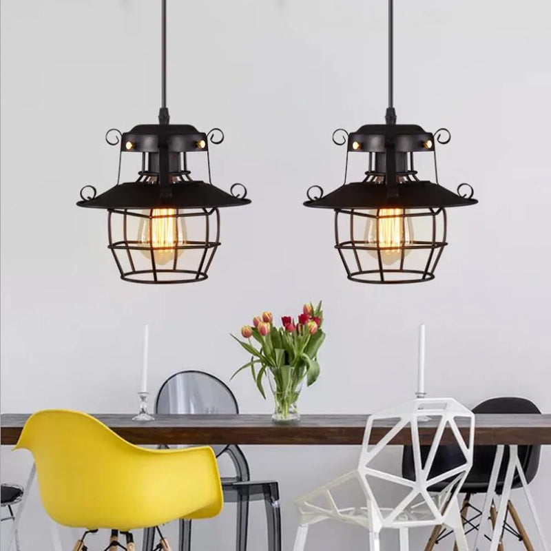Dimensions Retro Industrial Pendant Light in Black Aluminum