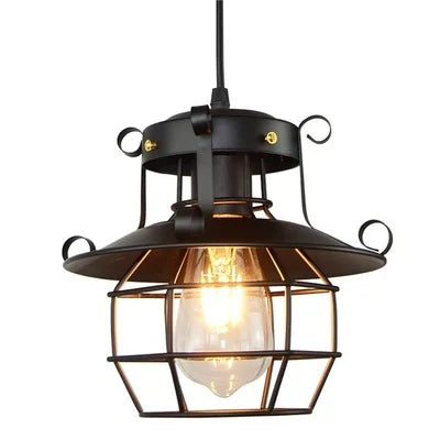 Suspension industrielle rétro en aluminium noir diffusant une lumière chaude