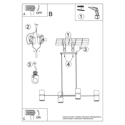 Instructions de montage de la suspension jardinière lumineuse noire à 4 spots GU10