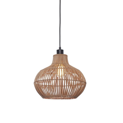 Suspension Kalahari en rotin tressé naturel, packshot sur fond blanc avec câble noir