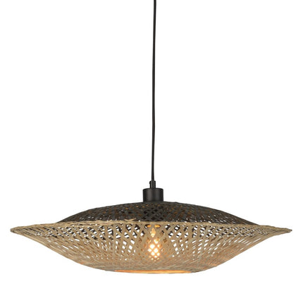 Suspension Kalimantan en bambou tressé naturel et noir Ø87 cm, packshot fond blanc