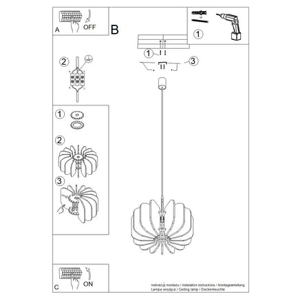 suspension lamelles de feutre 45 cm bleu marine et noir, notice de montage