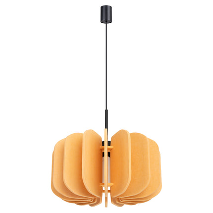 suspension lamelles de feutre 45 cm jaune et noir, packshot sur fond blanc