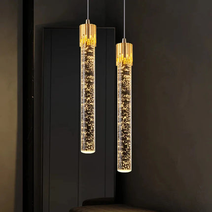 Suspension LED cristal longue nordique en finition or