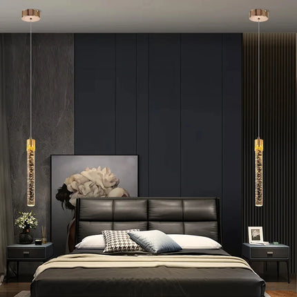 Suspension LED cristal longue nordique dans un salon