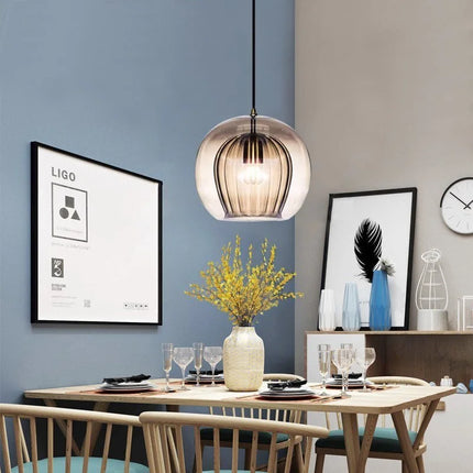 Suspension LED double verre nordique teinte cognac