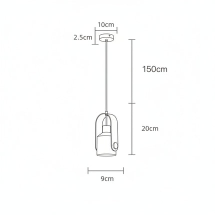 Schéma des dimensions de la suspension LED réglable nordique bois et fer