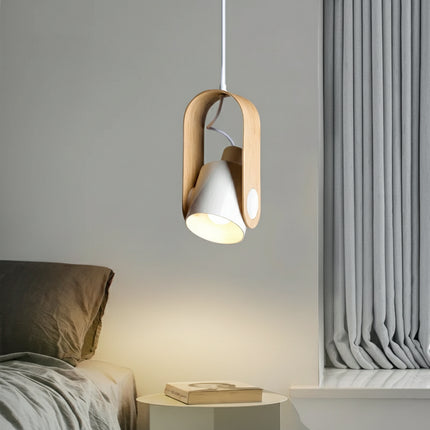 Suspension LED réglable nordique bois et fer diffusant une lumière chaude