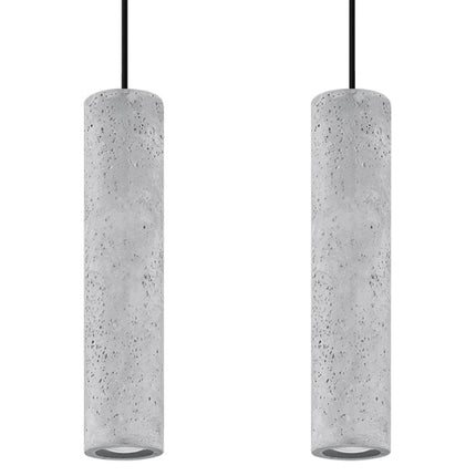 Suspension Ligne Béton 2, deux tubes en béton brut sur rampe, éteinte