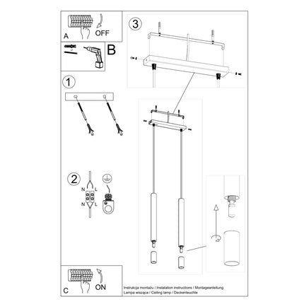 Notice d'installation au plafond de la suspension Ligne Claire 2 tubes
