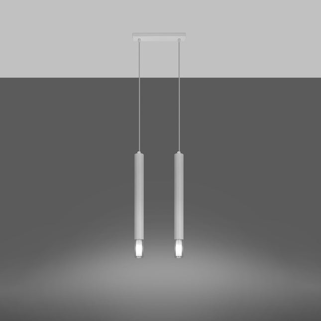 Suspension Ligne Claire 2 tubes blancs allumée, faisceau lumineux dirigé vers le bas