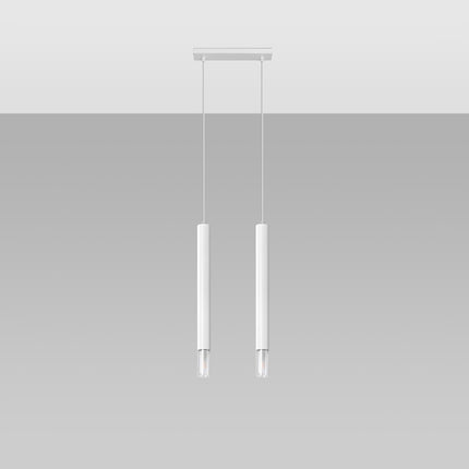 Détail des deux tubes de métal blanc et de leur diffuseur en verre transparent