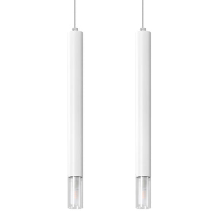 Suspension Ligne Claire 2 tubes en métal blanc et verre, vue d'ensemble sur fond gris