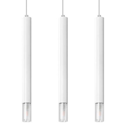 Suspension linéaire 3 tubes en acier laqué blanc et verre, sur platine rectangulaire au plafond