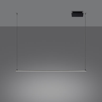 Suspension Ligne Minimaliste 120 cm noire allumée, lumière chaude 3000K diffusée vers le bas