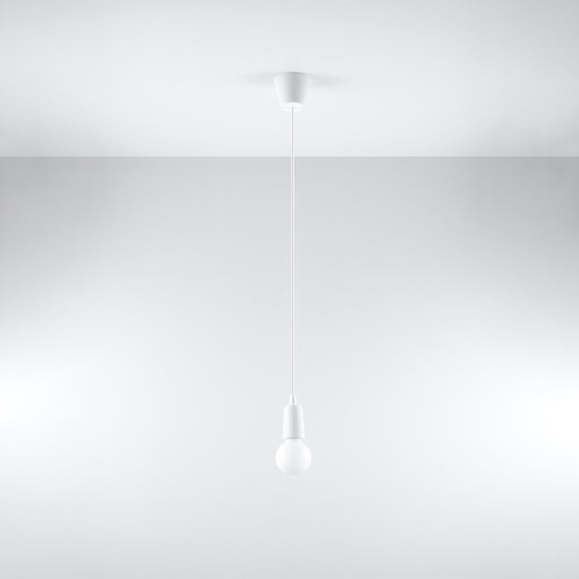 Suspension Ligne Pure blanche suspendue au plafond, ampoule éteinte