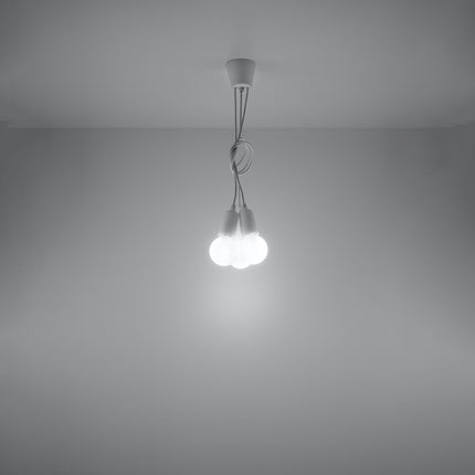 Détail des câbles et de la rosace de plafond de la suspension Ligne Pure blanche