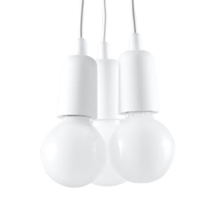 Suspension Ligne Pure blanche 3 lampes, ampoules E27 apparentes en grappe