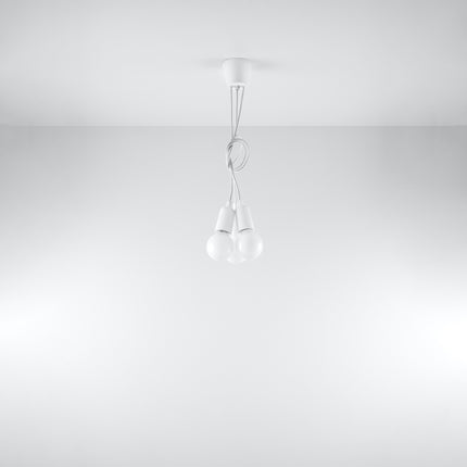 Vue d'angle de la suspension Ligne Pure blanche 3 lampes