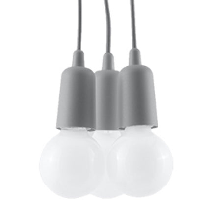 Suspension Ligne Pure grise 3 lampes, ampoules E27 apparentes en grappe