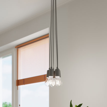 Suspension Ligne Pure grise 3 lampes dans un salon contemporain