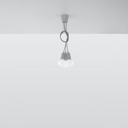Vue d'angle de la suspension Ligne Pure grise 3 lampes