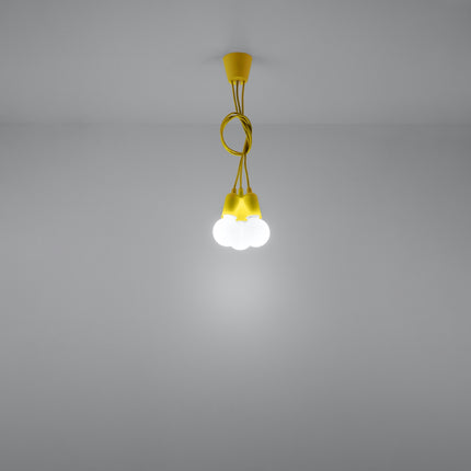 Détail des câbles et de la rosace de plafond de la suspension Ligne Pure jaune