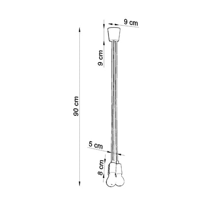 Schéma de cotes de la suspension Ligne Pure 3 jaune, câbles 90 cm